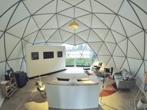 Inside 8m custom Dyson Dome. Rooftop, central Melbourne